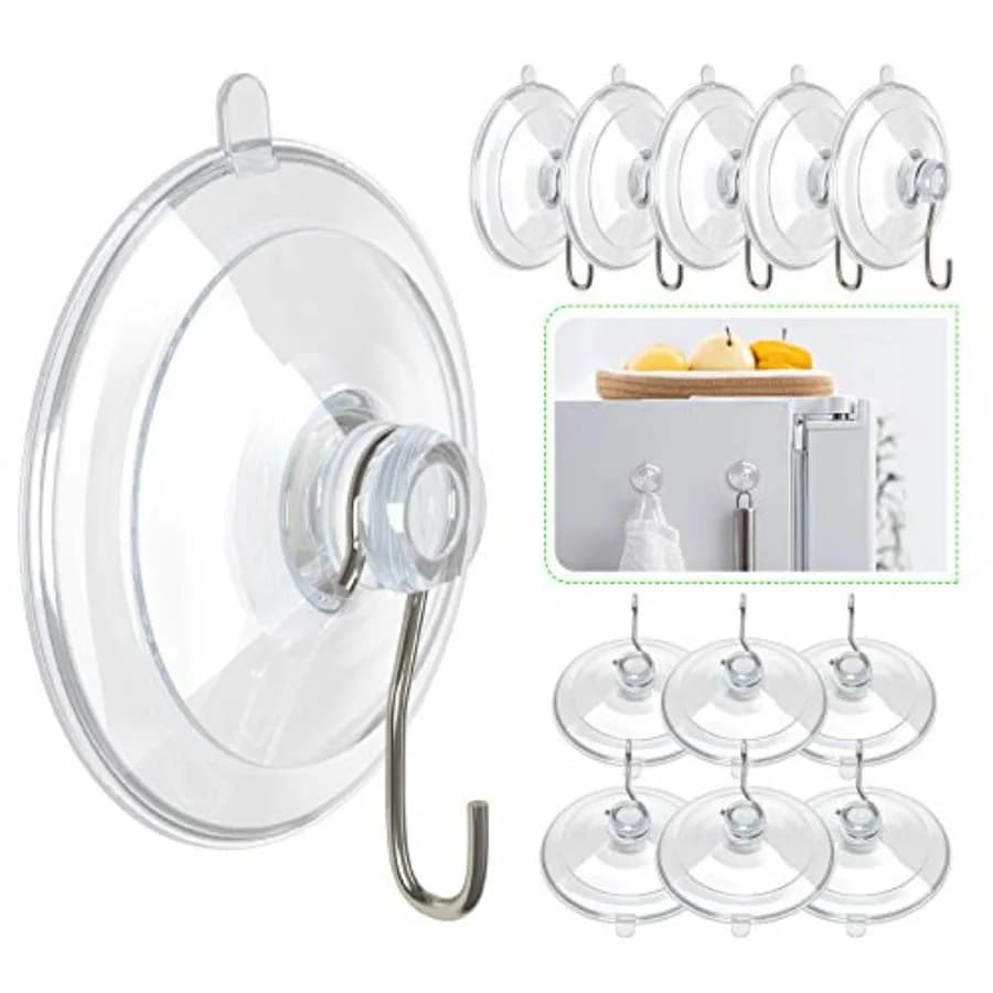 Confezione da 12 Ventose Trasparenti in PVC con Ganci Metallici da 4,5 cm, Ganci a Ventosa Rimovibili per Doccia, Bagno, Cucina, Parete, Finestra