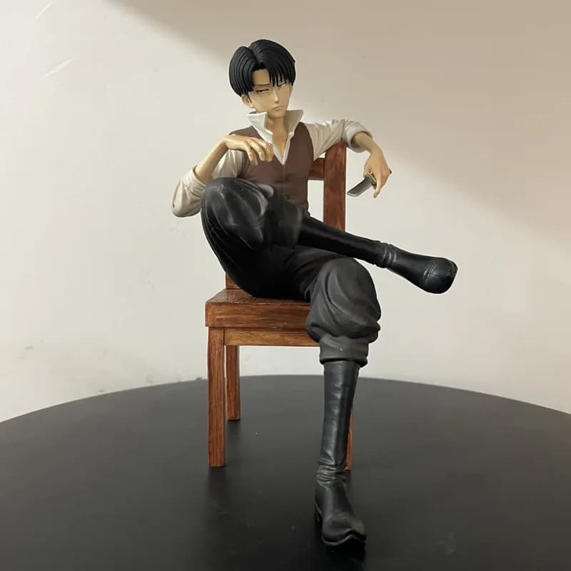 Attack On Titan Levi Ackerman Sitting statuette with Chair, Packed, by Anime Collection, Table Ornament for Desktop PC, Gift Idea