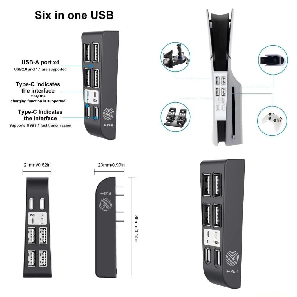 F62C Adattatori espansione a 6 porte Estensori per porte USB Hub USB per adattatori ricarica sottili Accessorio gioco