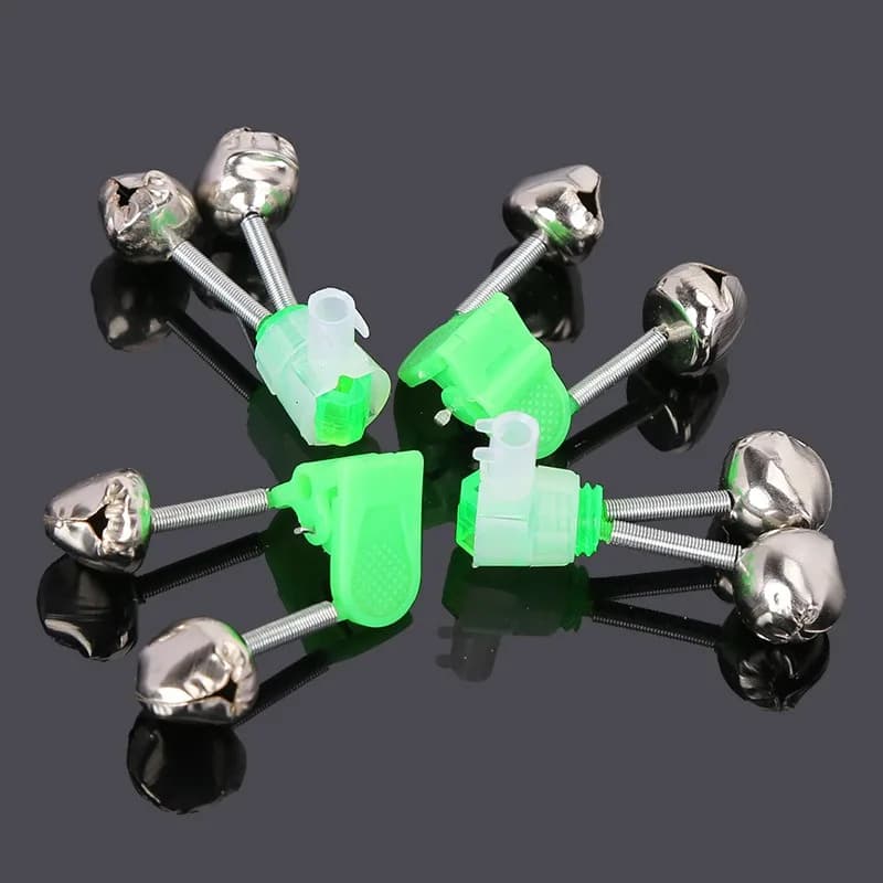 5 pcs/Lot Alarms for Fishing Bearing Fishing Rod Clamp Clamps Bells Ring Green ABS Metal Fishing accessory Exterior