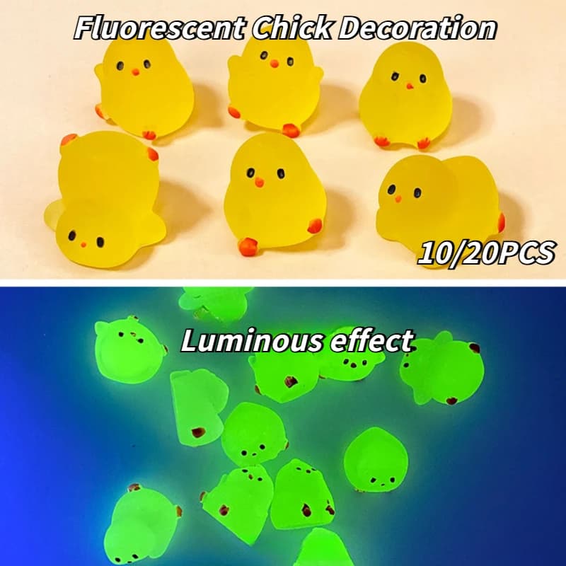 10/20 pezzi Mini pollo paffuto fluorescente artigianale in miniatura che si illumina al buio accessori decorativi per la decorazione della casa