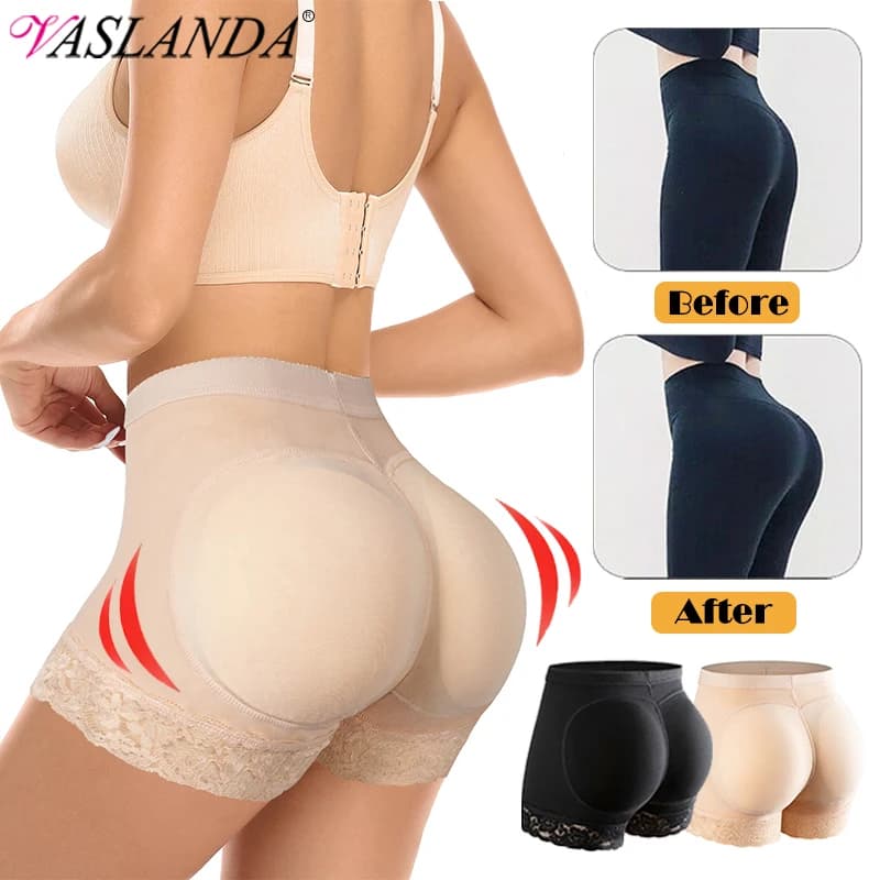 Women Butt Lifter Padded Lace Panties Mid Waist Hip Enhancer Pads Shorts Underwear Tummy Control Boyshort Body Shaper