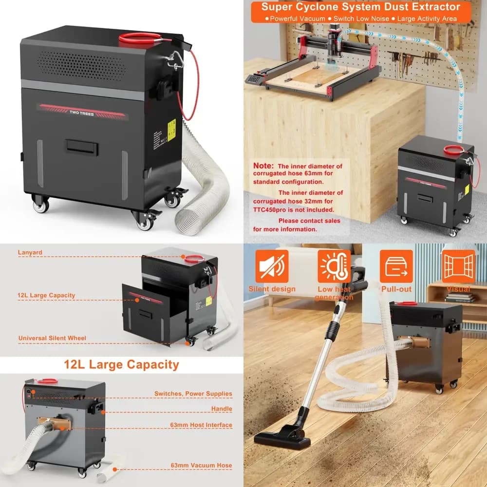 Aspirapolvere industriale TWOTREES CNC M2 - Aspiratore portatile per lavori a umido e a secco ad alta potenza per CNC