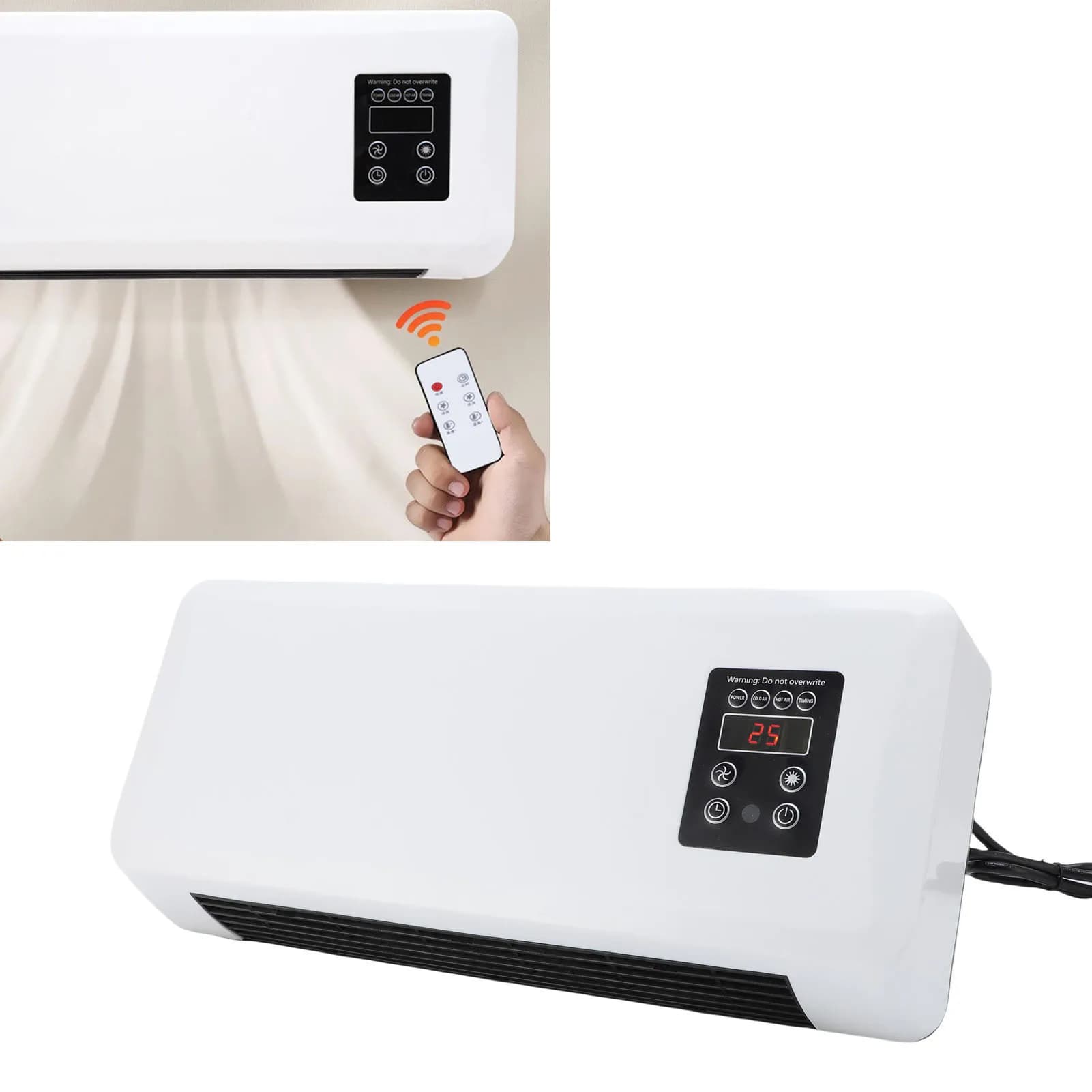 Mini Wall Mounted Fan Low Noise 2 in 1 Small Wall Heater with Remote Control for Bedroom Wall Mounted Air Conditioning Hot Fan