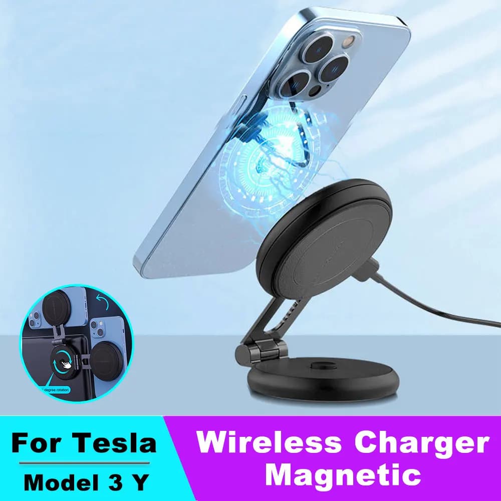 Magnetic phone support for hidden car for Tesla Model Y 3 wireless charger mobile phone support for auto with 360 degree rotation for iPhone