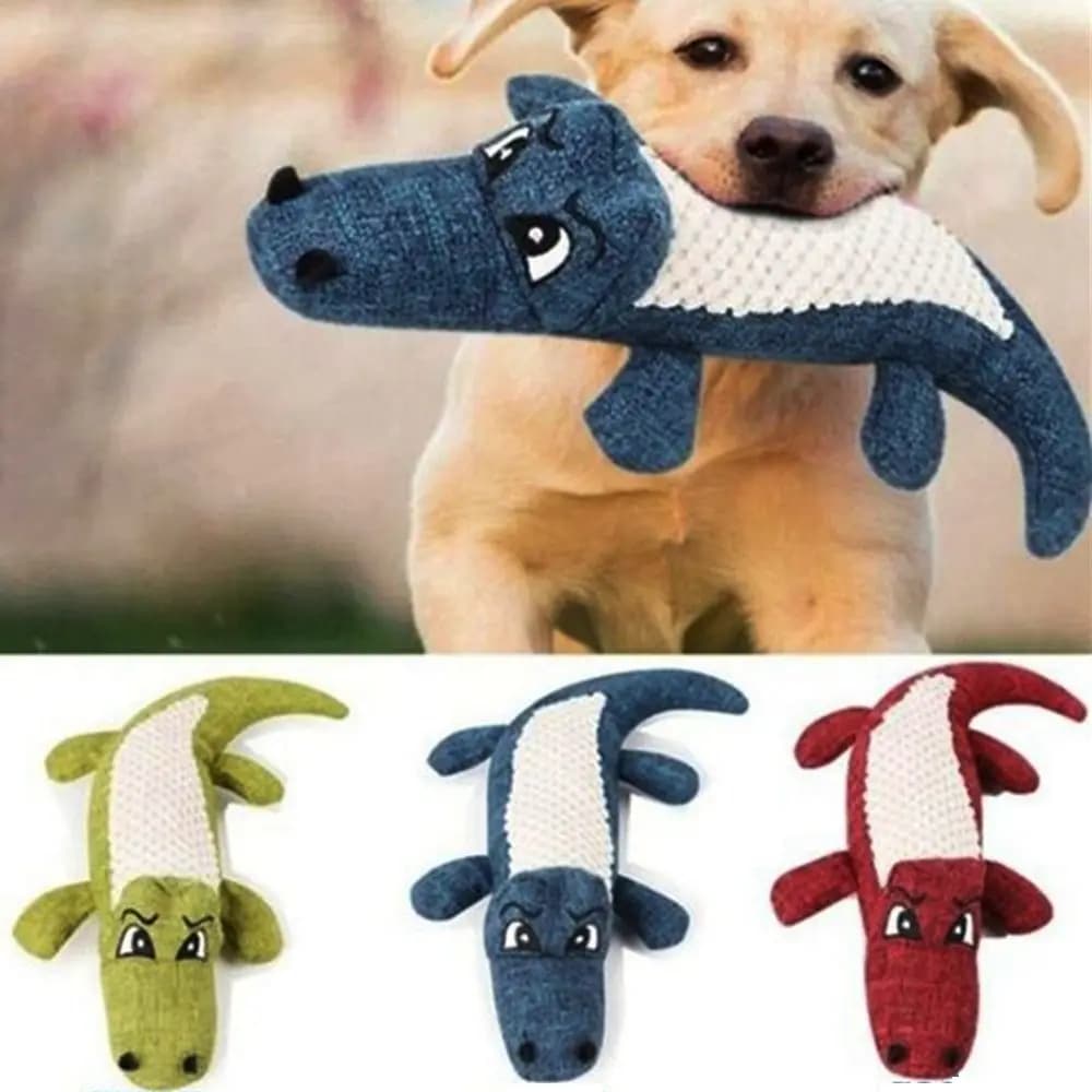 Giocattolo per cani da compagnia Lino Peluche Coccodrillo Giocattolo per animali Masticare il cane Giocattolo con rumore stridulo Pulizia dei denti Forniture Giocattolo Bambola interattiva resistente