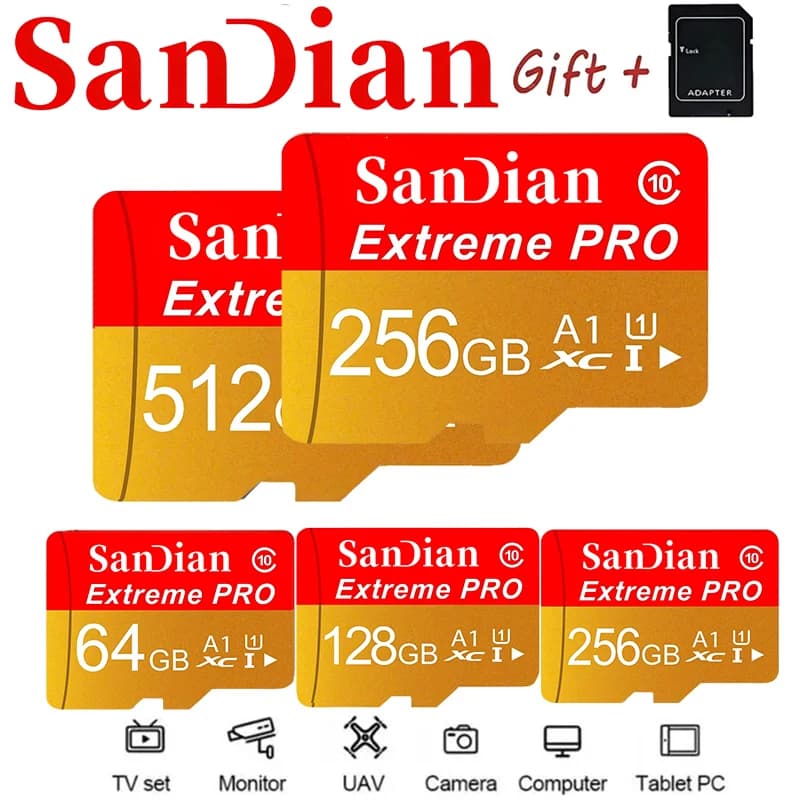 Micro TF SD Card SD Cards TF Cards 256GB 512GB 64GB 32GB Memory Card A2 Magnet Proof 4K Temperature Proof for PC Laptop
