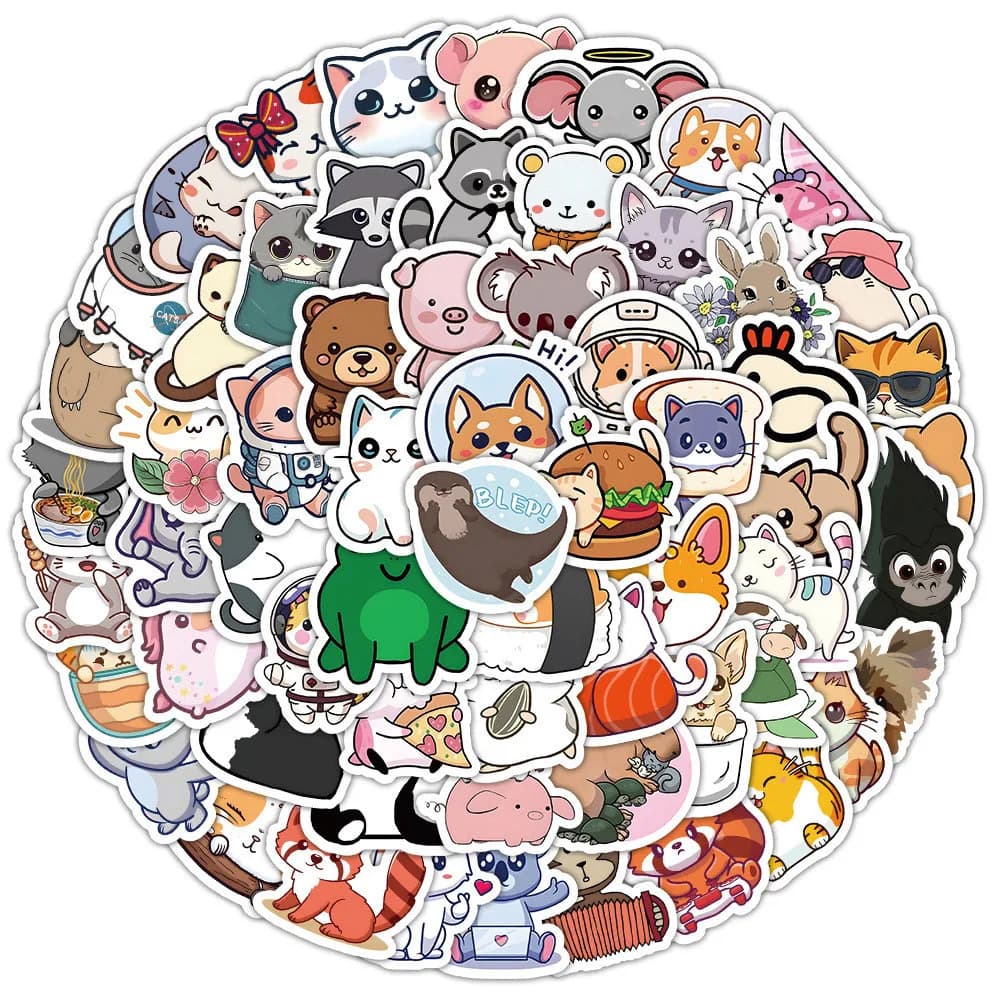 100 pieces stickers scratched food animal cartoon for helmet bicycle hand check box decals LanLanStickersWorld