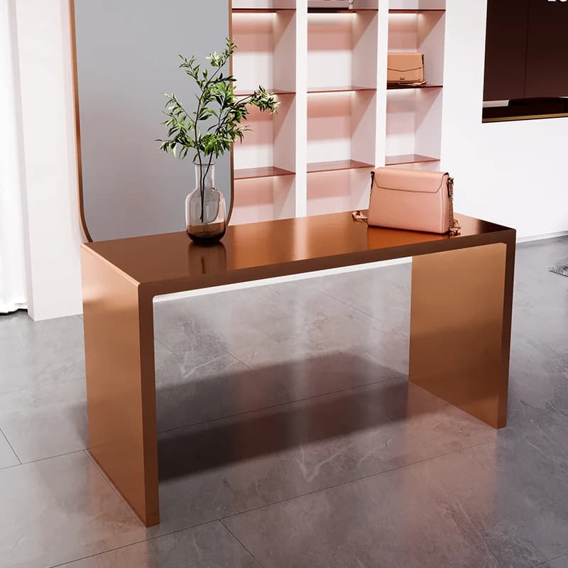 Espositore per negozio di abbigliamento al centro Espositore per scarpe e borse Nakajima per negozio di abbigliamento da donna in acciaio inossidabile oro rosa