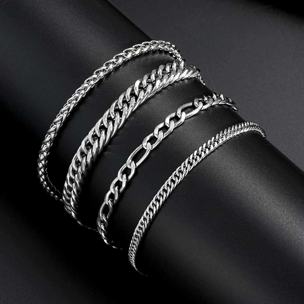 4 pz/set Vintage Argento Colore Braccialetti A Catena Intrecciata per Gli Uomini Goth Cubano Collegamento Regolabile Braccialetti di Fascino Coppia Mano Gioielli Regali