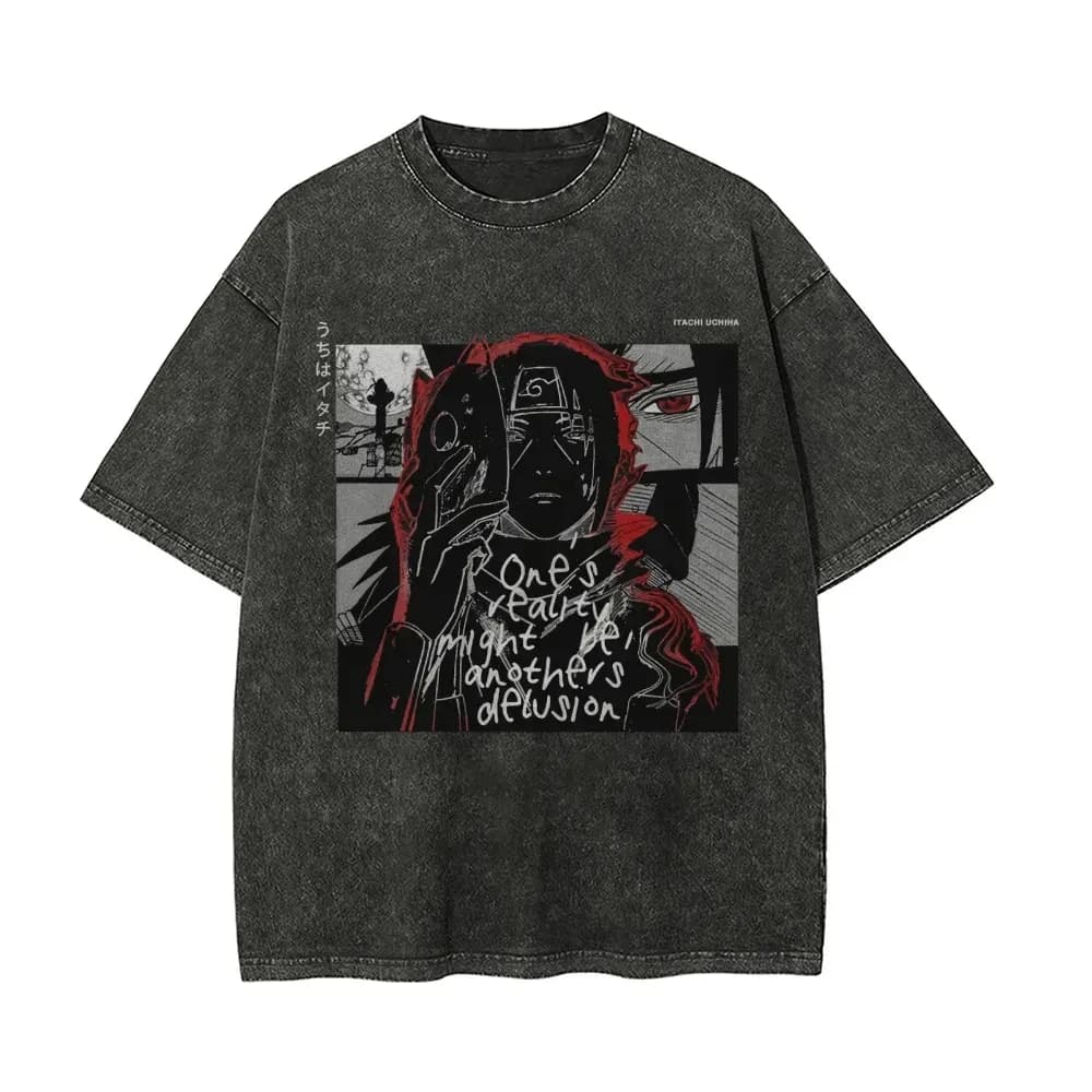 Gaara Sand T-shirt Naruto Shippuden Tee Vintage Washed Oversized Retro Anime Harajuku Streetwear Manga Mens Graphic Tshirts