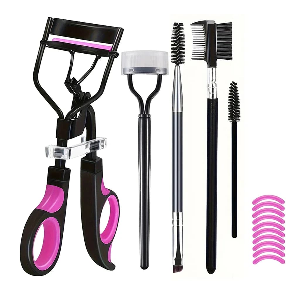 Set di 7/15 pezzi per arricciare le ciglia con cuscinetti di ricambio per donne, pinzette per arricciare le ciglia, clip, bacchette per mascara, pennello, strumento per il trucco