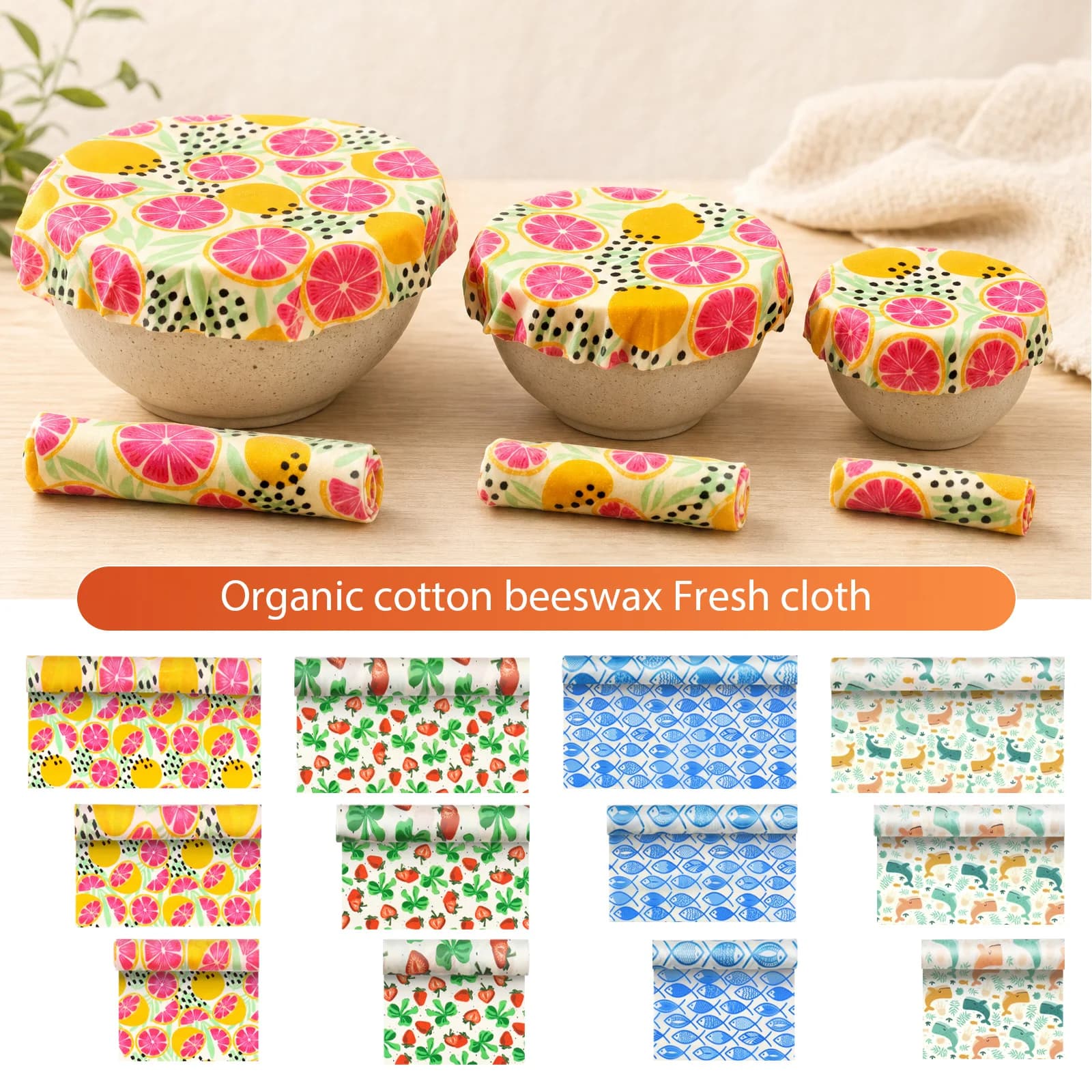 3Rolls Reusable Beeswax Food Wrap 3 Size Washable Beeswax Cloth Food Roll Bread Storage Wrap Cut to Size for Sandwich Bread