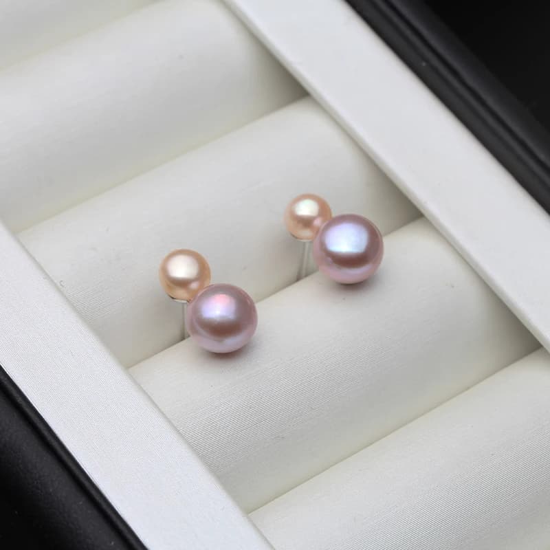 Real Freshwater Pearl Earrings, 925 Sterling Silver Earrings for Women, Double Pearl Earrings, Jewelry.