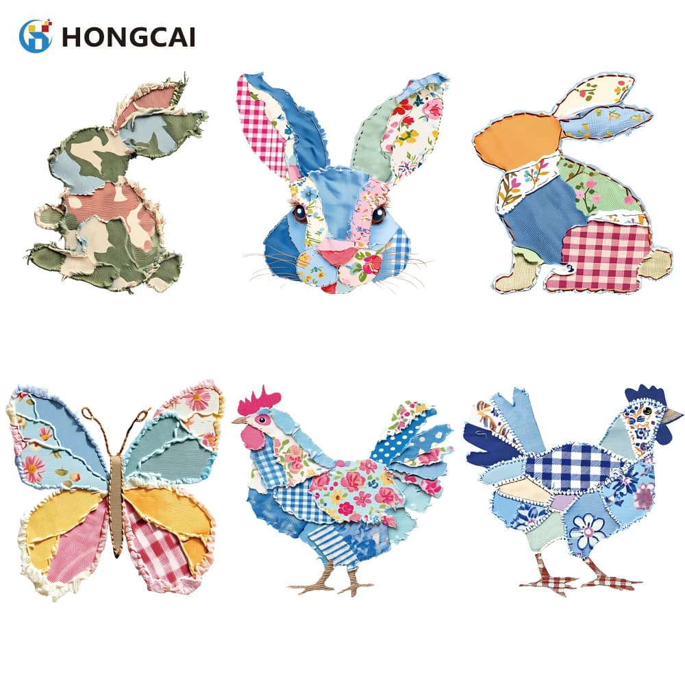 Adesivi in Vinile Termoadesivi con Animali Patchwork per Pasqua, Toppe Termoadesive per Magliette, Abbigliamento, Borse, Cuscini, Decorazioni Fai-da-Te per Tessuti