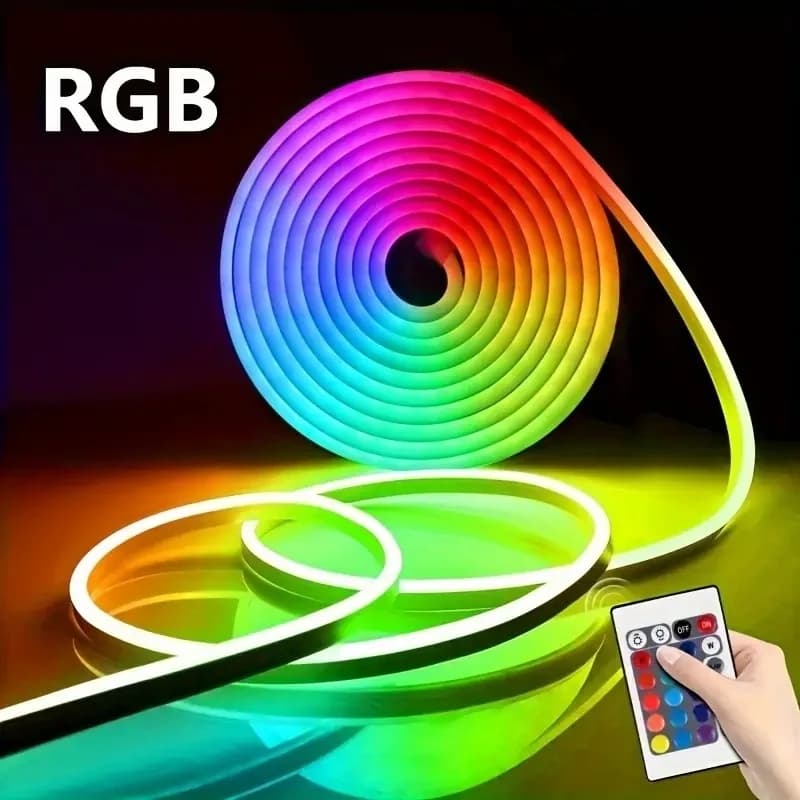 Striscia LED RGB Neon USB 5V con Telecomando IR a 24 Tasti, Luci al Neon Flessibili Impermeabili per Esterni/Interni, Decorazione per Camera da Letto