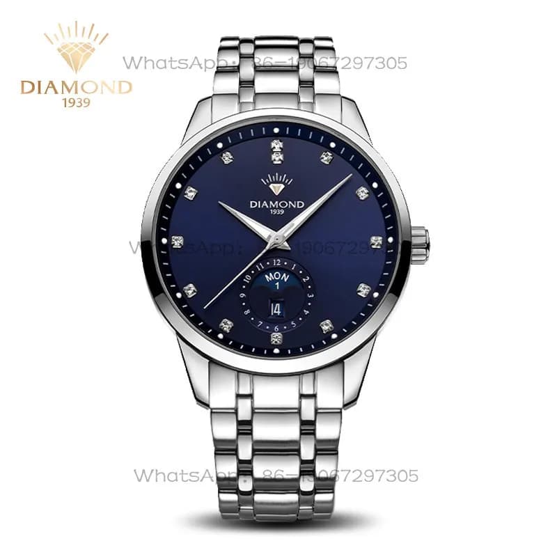 Orologio meccanico da uomo Shanghai Diamond Brand con quadrante grande, fasi lunari, calendario doppio luminoso, impermeabile H201