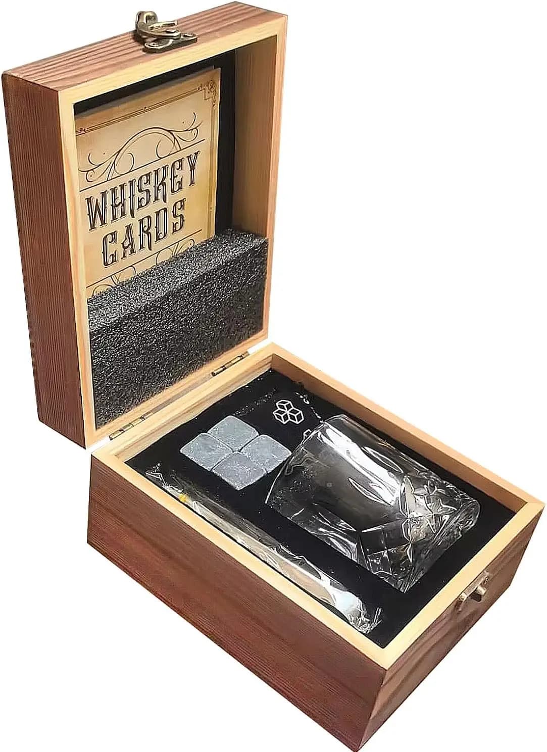Set di Bicchieri da Whisky in Cristallo a Doppia Parete Premium da 240ml | Pietra di Ghiaccio Naturale e Confezione Regalo in Legno | Adatto per whisky scozzese, bourbon W