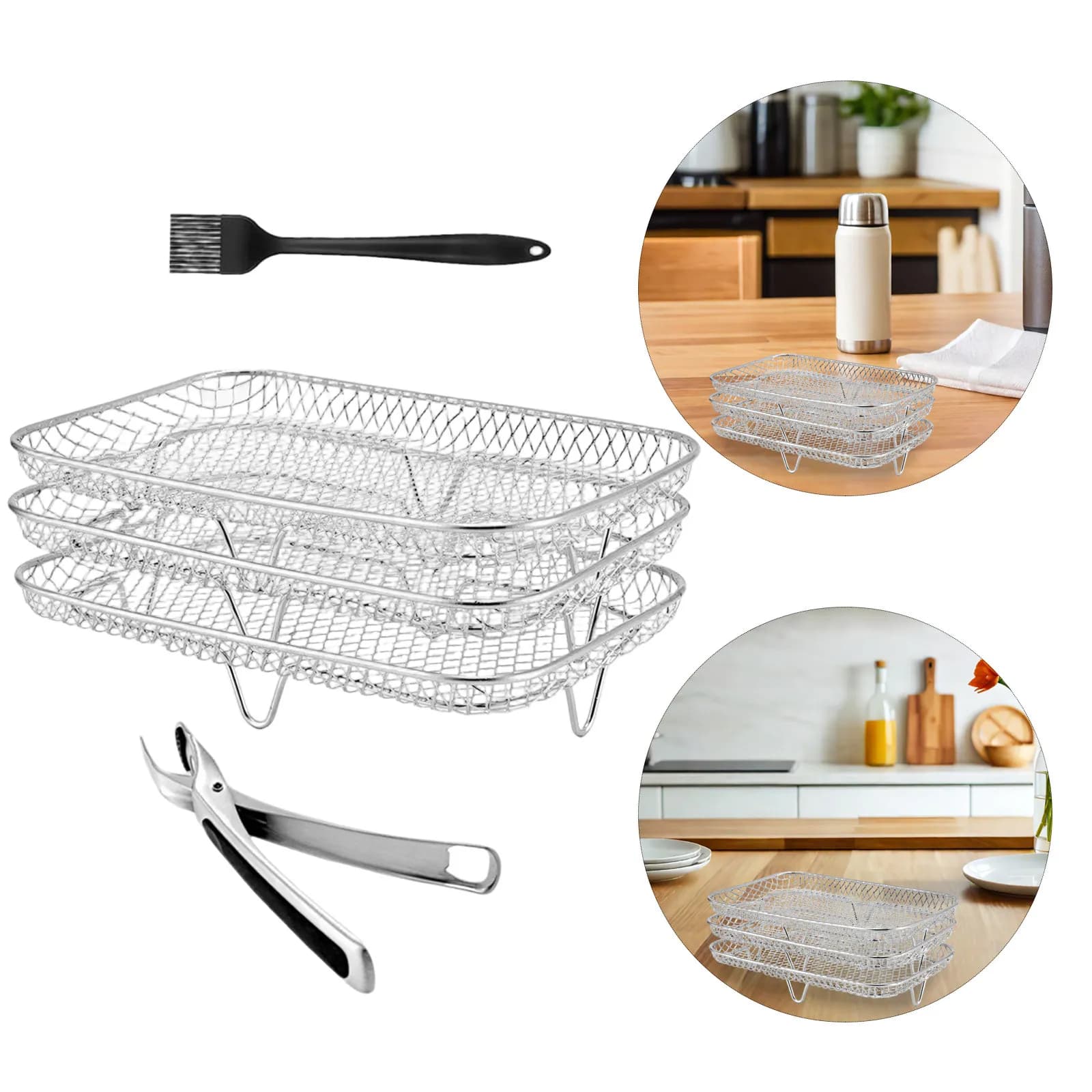Set of 3 Stainless Steel Impilable Grills for Air Fryer, Oven, Dryer, Cooking and Roasting