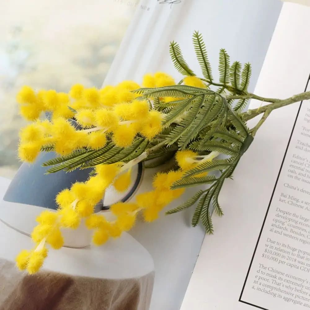 Fiori artificiali di Acacia finti Yellow Mimosa Spray Cherry Fruit Branch Wedding Home Table Decoration fiore finto