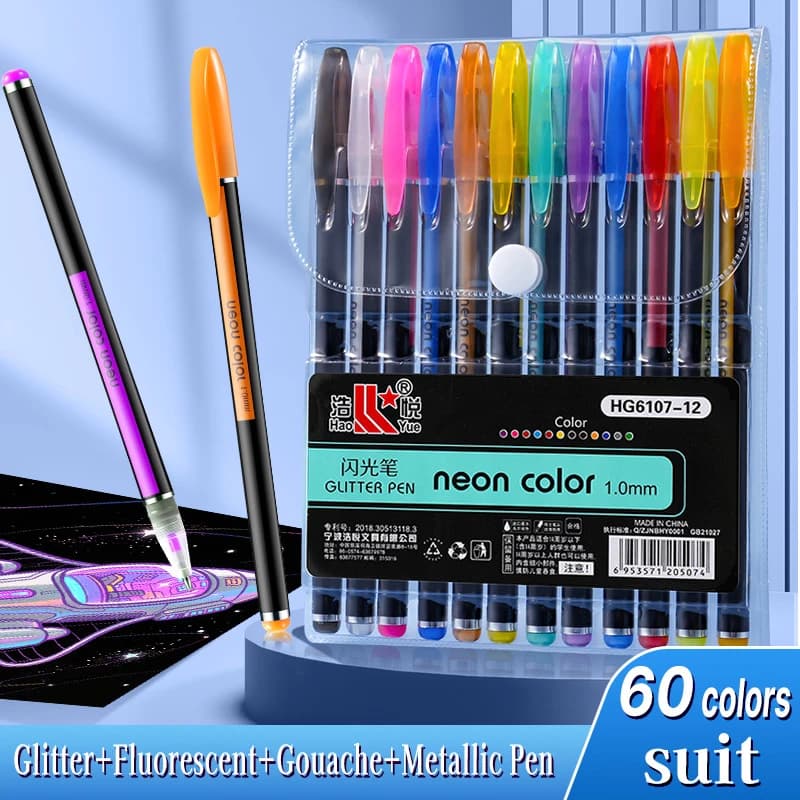 12-60 pezzi Penne gel colorate con glitter metallici Evidenziatore da 1,0 mm Per Scuola Ufficio Adulto Libro da colorare Riviste Pennarello per disegno