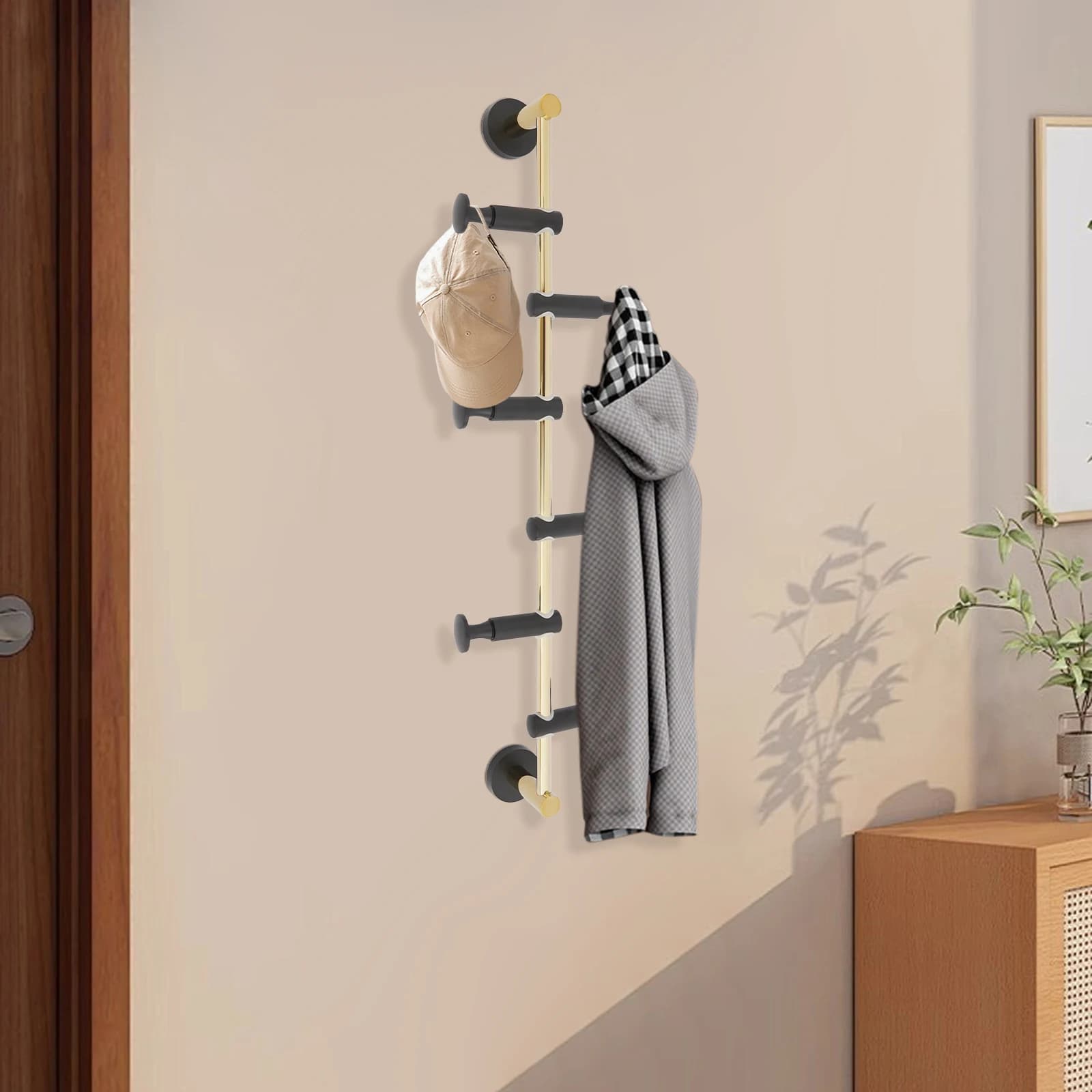 Appendiabiti da Parete, Porta Cappelli da Parete, Appendiabiti a 6 Ganci in Ottone, Gancio Mobile per Vestiti, Gancio Posteriore per Porta del Bagno