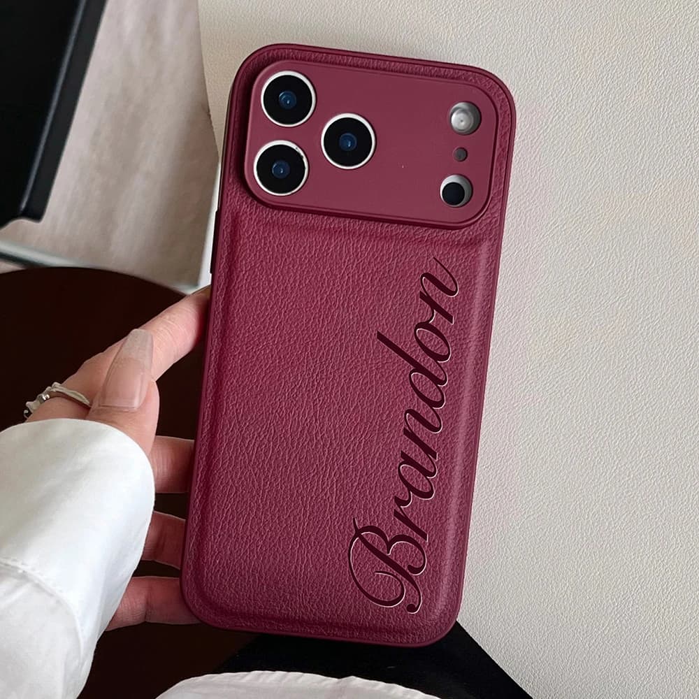 Personalized Custom Name Signature 3D Laser Engraving Letters Phone Case For IPhone17Air 16 15 14 13 Pro Max Plus Soft Leather