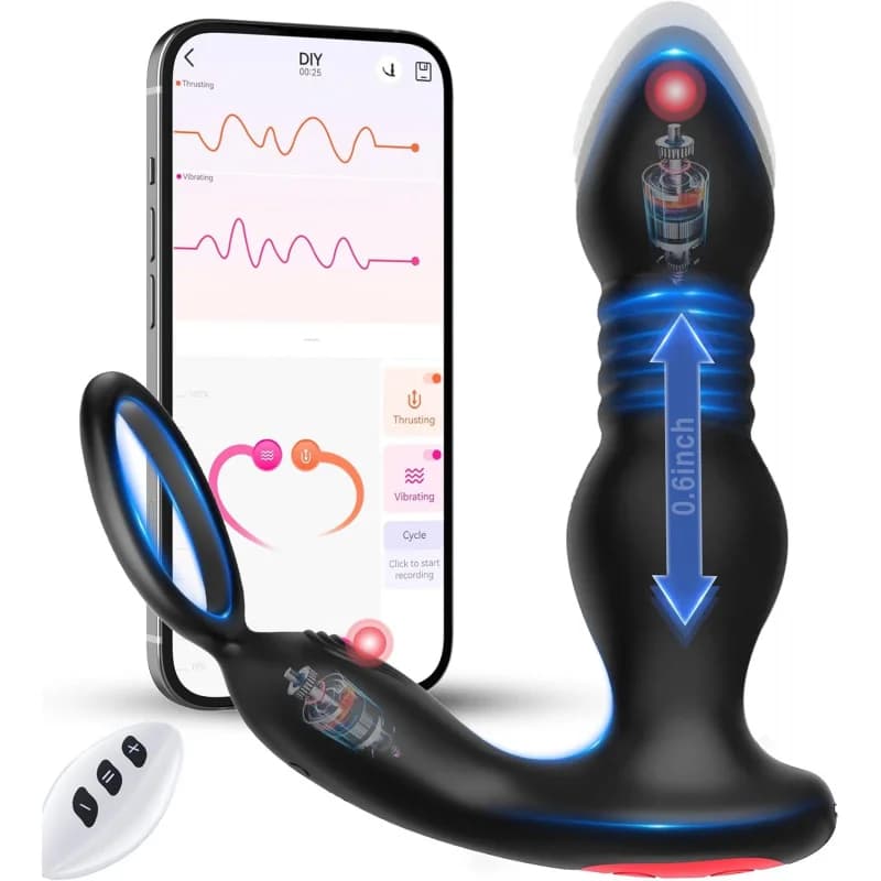 EIBSAR Prostate Massage Vibrator Push Vibration 7 Modes With Penis Ring Plug Sex Toy P Point Massage Male Toy