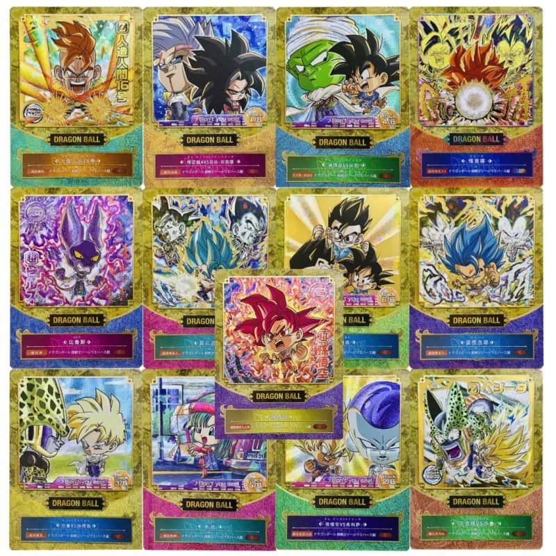 Set di 13 Carte Collezionabili Dragon Ball con Son Goku, Vegeta, Cell e Vegetto - Gioco DIY con Effetto Riflettente