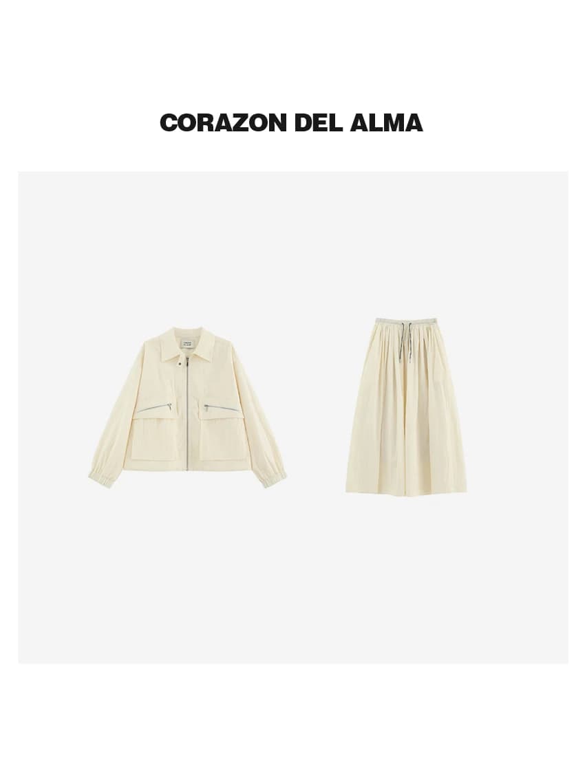 Set Giacca in Cotone Lavato Stile Vintage con Colletto Alto e Gonna con Elastico in Vita, Outfit Primaverile alla Moda per Donne
