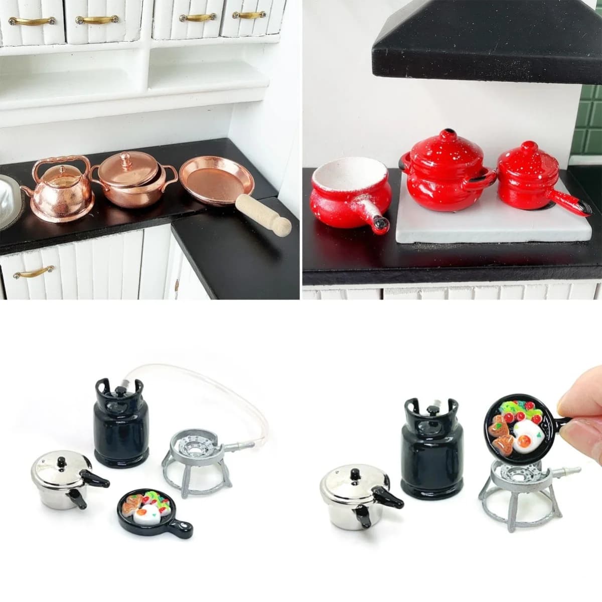 1/12 Doll House Padella Soup Pot Kettle Set Doll Home Kitchen Pots Decoration Doll House Scene of Life Accessories