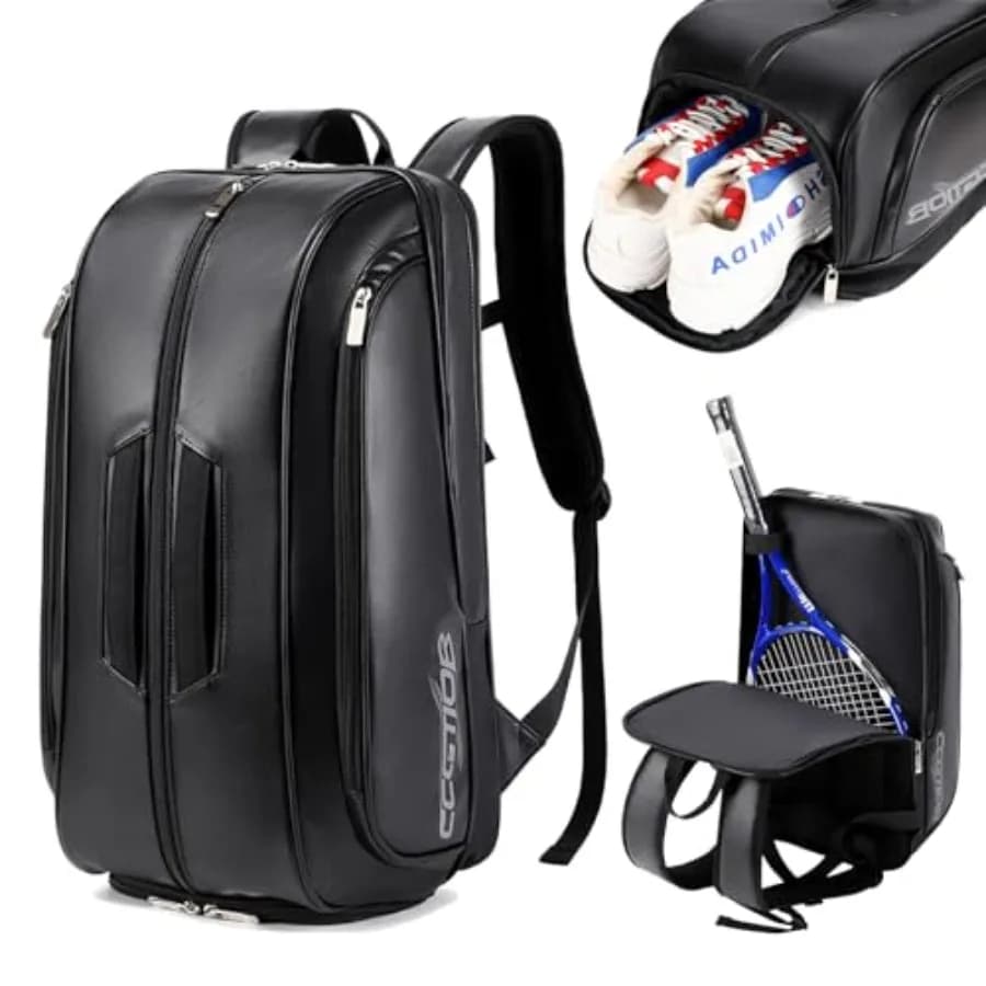Borsa per Racchette da Tennis, Zaino per Pickleball e Padel con Scomparto per Scarpe, Tasca per Laptop, Gancio per Recinzione, Porta Palline
