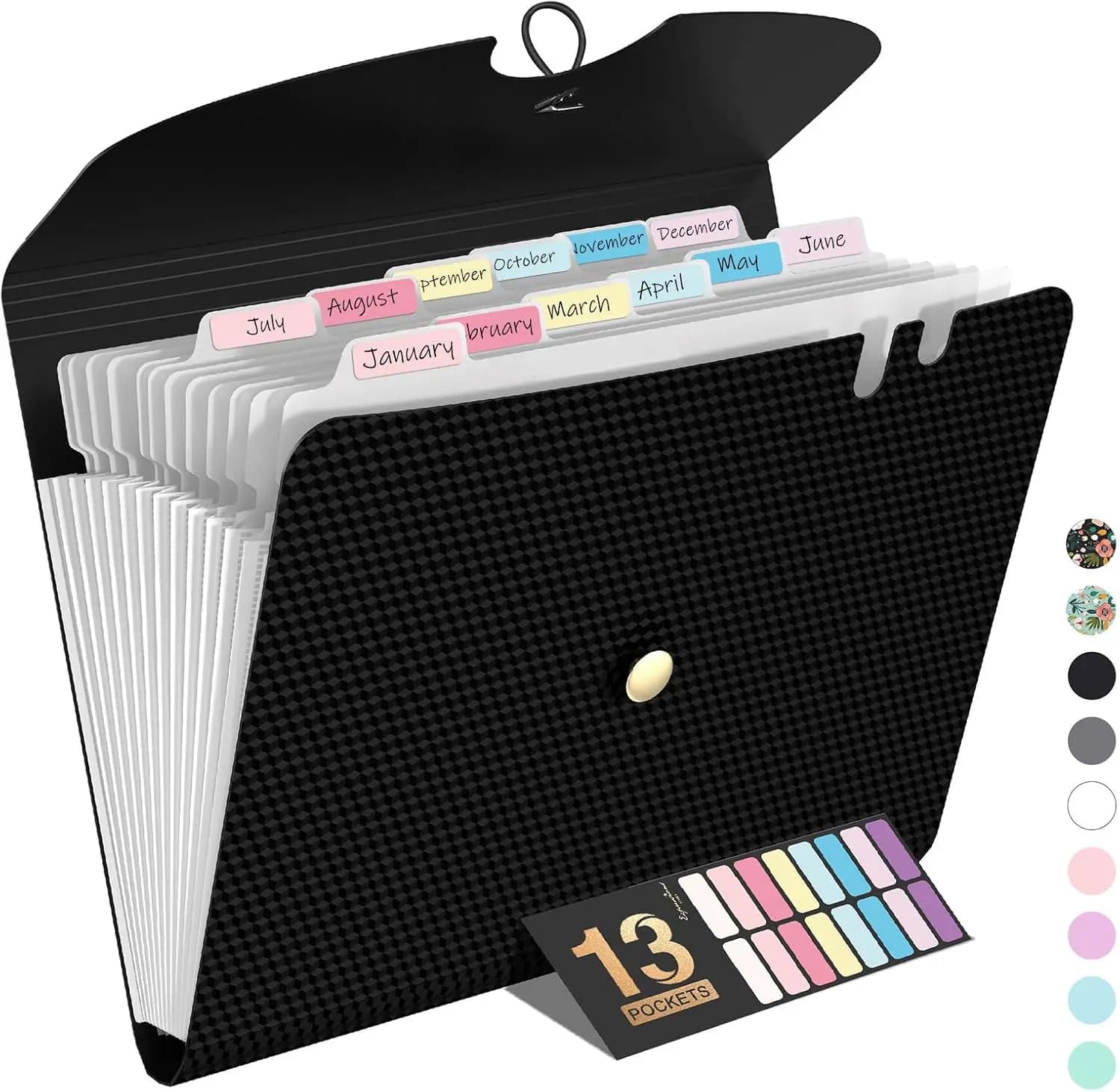 Expanding File Folder, 13 Pocket Accordion File Organizer, Monthly Expandable File Folder for Documents with Labels, Portable Bi