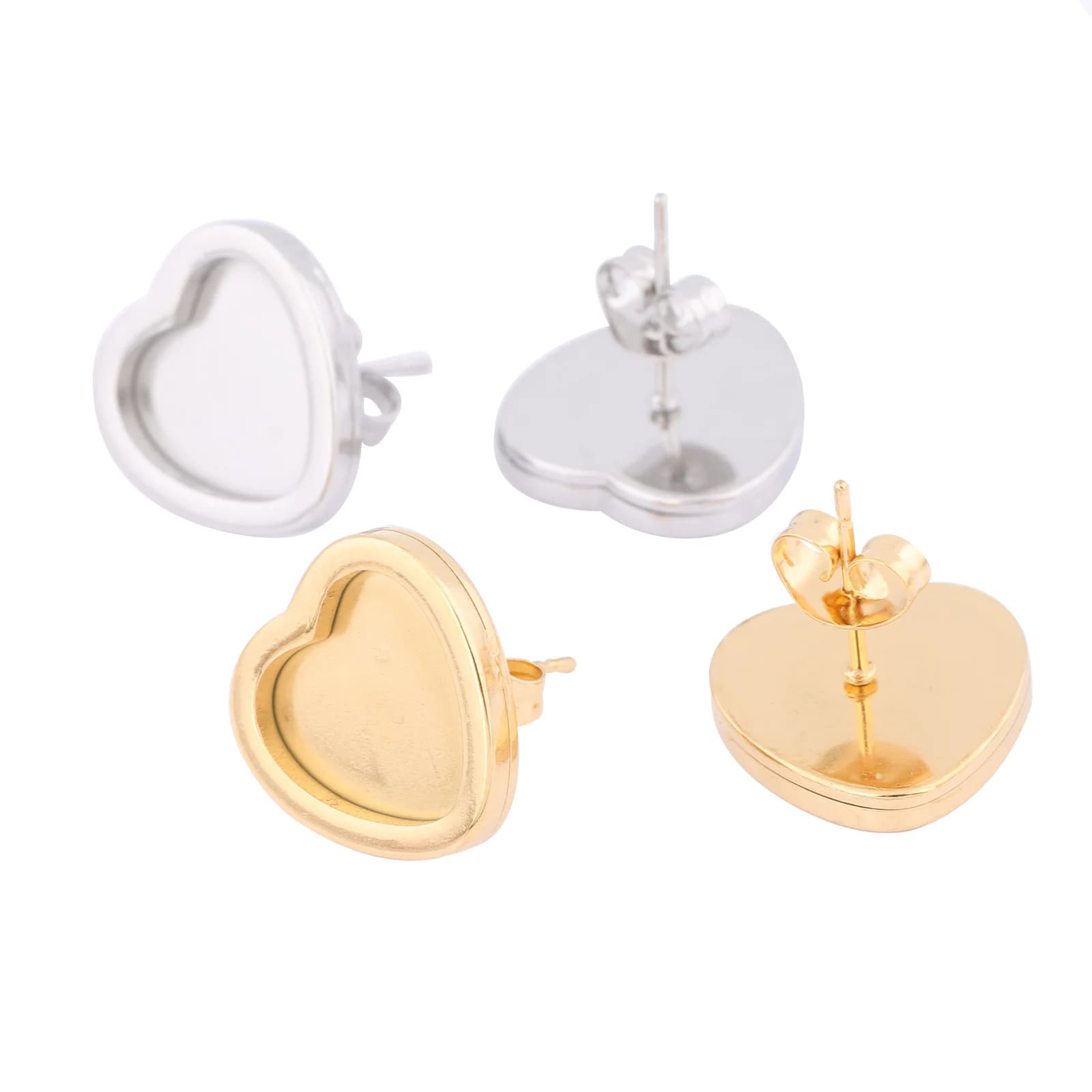 10 pezzi in acciaio inossidabile placcato oro misura 10mm cuore cabochon orecchino impostazione base spazi vuoti borchie castoni fai da te per la creazione di gioielli