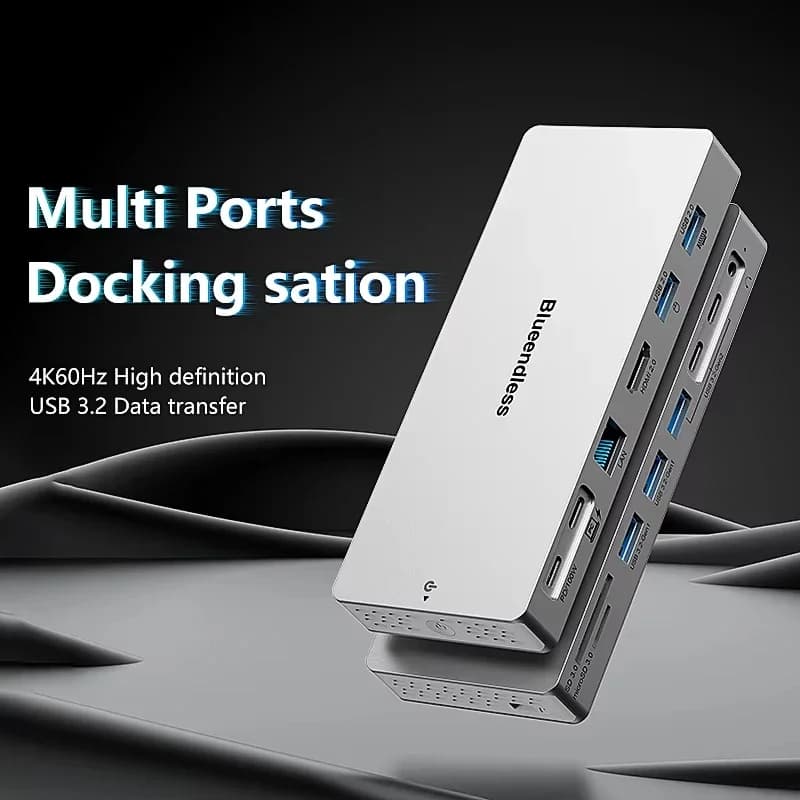 Docking station USB hub type C 14 in 1 Hub USB 3.0 USB 3.0 Hub 3.2 adapter to 5 ports 10Gbps with audio Lan HDTV 4K 60Hz PD