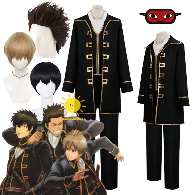 Anime Okita Sougo Hijikata Toushirou Kondou Isao Cosplay Gintama Costumi Cosplay Uniforme Gilet Sciarpa Patch Parrucca Halloween Cos Uomini