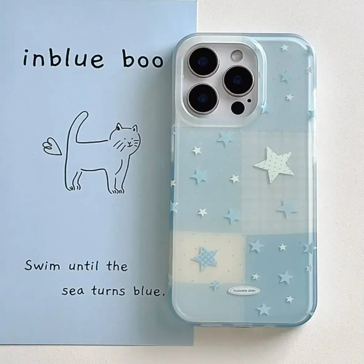 Kawaii Cartoon Korean INS Blue Star Cute Gentle Summer Phone Case For iPhone 16 15 14 13 12 11 Pro Max Plus Y2K Creative Cover