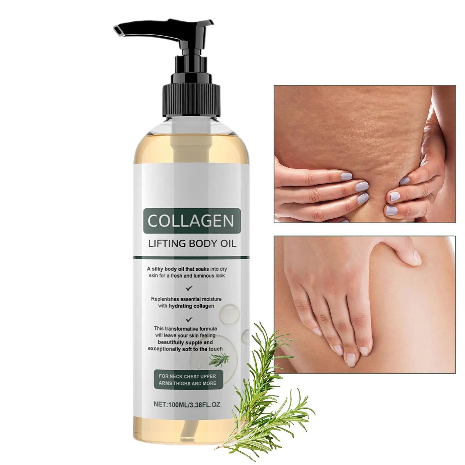Olio corpo idratante e rassodante al collagene da 100ml, ad assorbimento rapido, non unto, idratante.