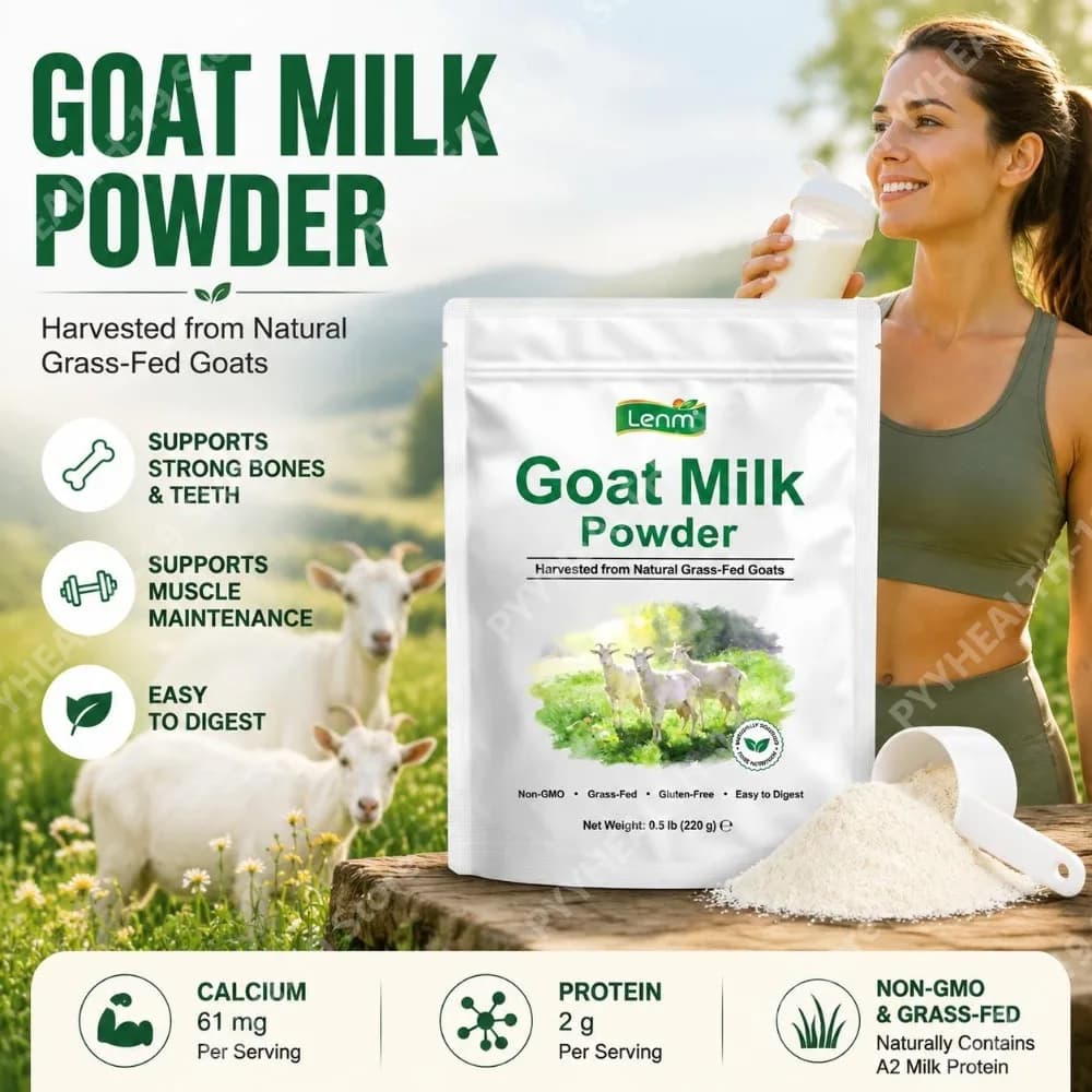 Lenm Goat Milk Powder Grass-Fed Non-GMO 61mg Calcium 2g Protein For Bone & Muscle Digestive Wellness Support Formula Adult 220g