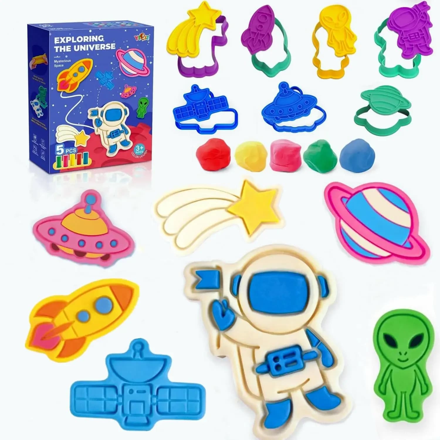 Yeahbo Plastilina Giochi Bambini 2 3 4 5 6 Anni Astronauta Argilla da Modellare, Gioco Bambino Giocattoli Bambino 2-6 Anni Educativi Regalo Bambini Bambina (con 5 vasetti di Pasta da Modellare)