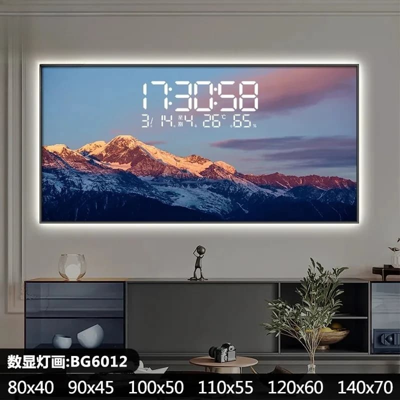 Guest restaurant Decorative painting Large screen LED lights Wall clock plug-in Electronic wall clock with permanent calendar