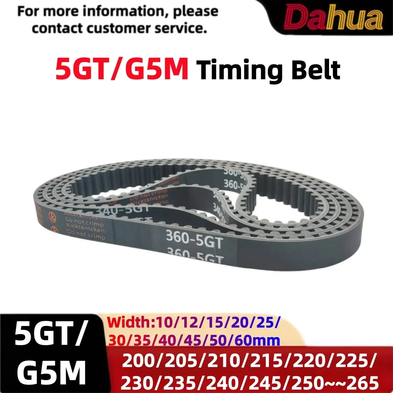 5GT Timing Belt Closed Loop Rubber Synchronous Belt 5mm Pitch L 200~265-5GT W10-60mm for 3D Printer CNC Laser Engraver Machine