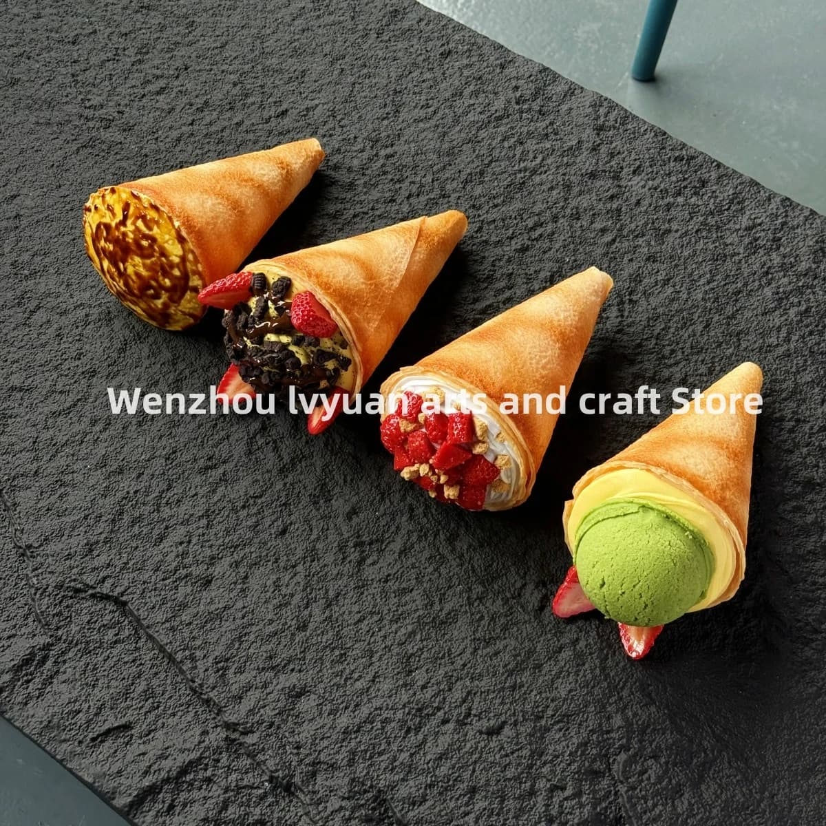 Fake Crepe Cone - Realistic Sweet Waffle Roll Model, Photography Dessert Prop, Cafe Display Decor