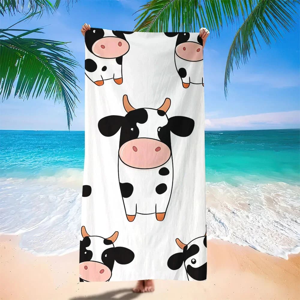 Telo mare 1 pezzo con simpatico motivo animale mucca, tessuto in poliestere, perfetto per viaggi, nuoto, yoga, campeggio e bordo piscina