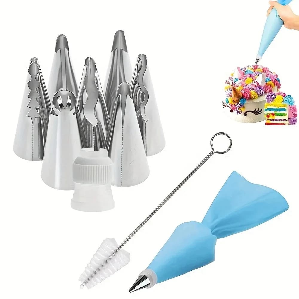 Set di 8/10 Pezzi di Beccucci Russi per Pasticceria, Ugelli per Glassa Riutilizzabili, Sacchetti per Decorazione Torte, Attrezzi per Pasticceria