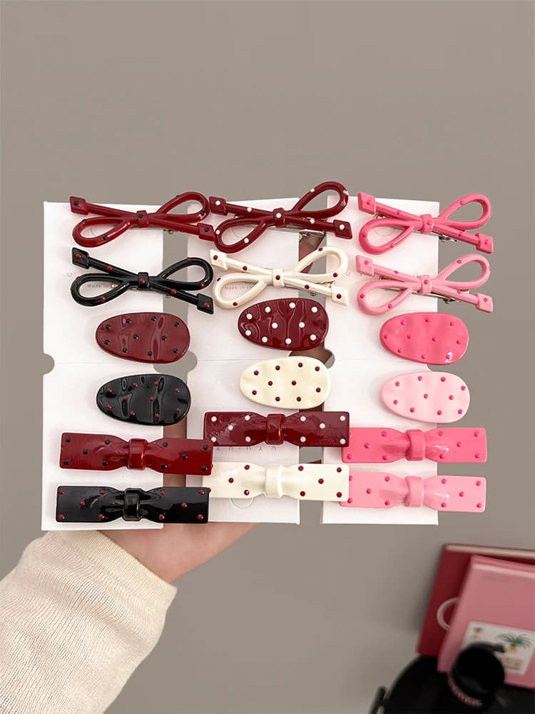 Sweet Cool polka dot hair clip with knot, duck beak clip for women side fringe, hair accessories, red, brand MichuGo