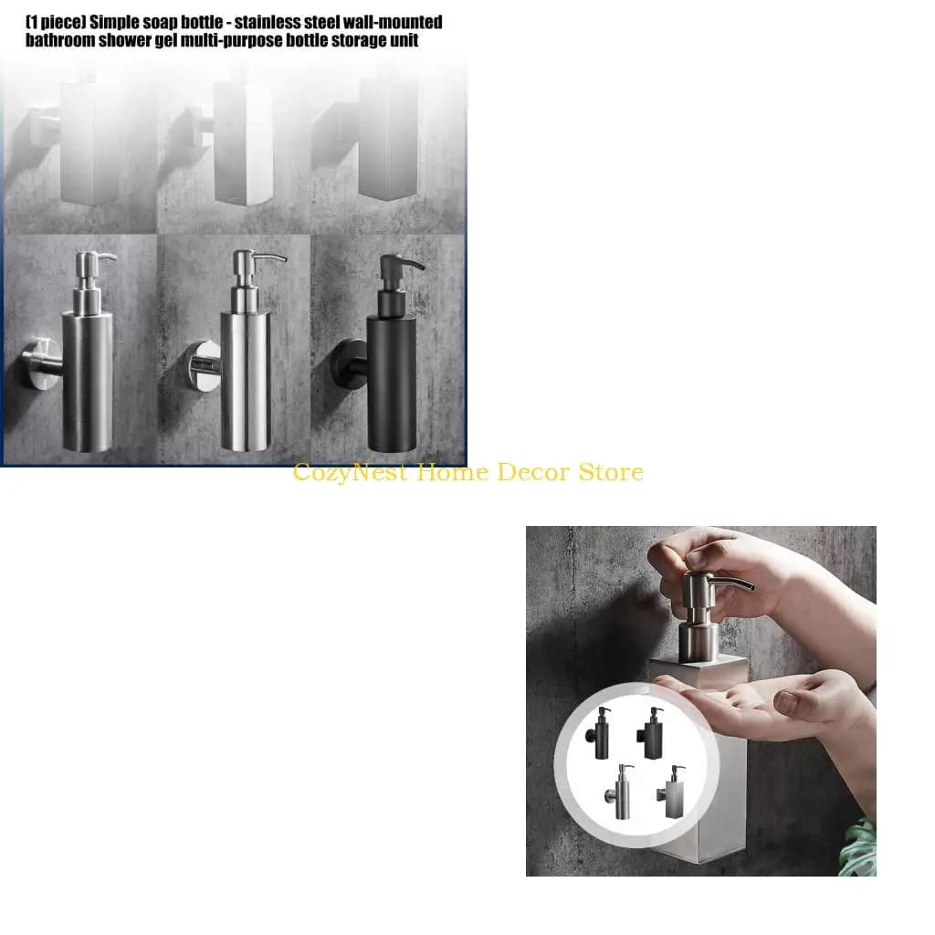 92MF Wall Mounted Shower Bottle Pump 304 Stainless Steel Square Hand Wash Shampoo Dispenser Bathroom Accessories
