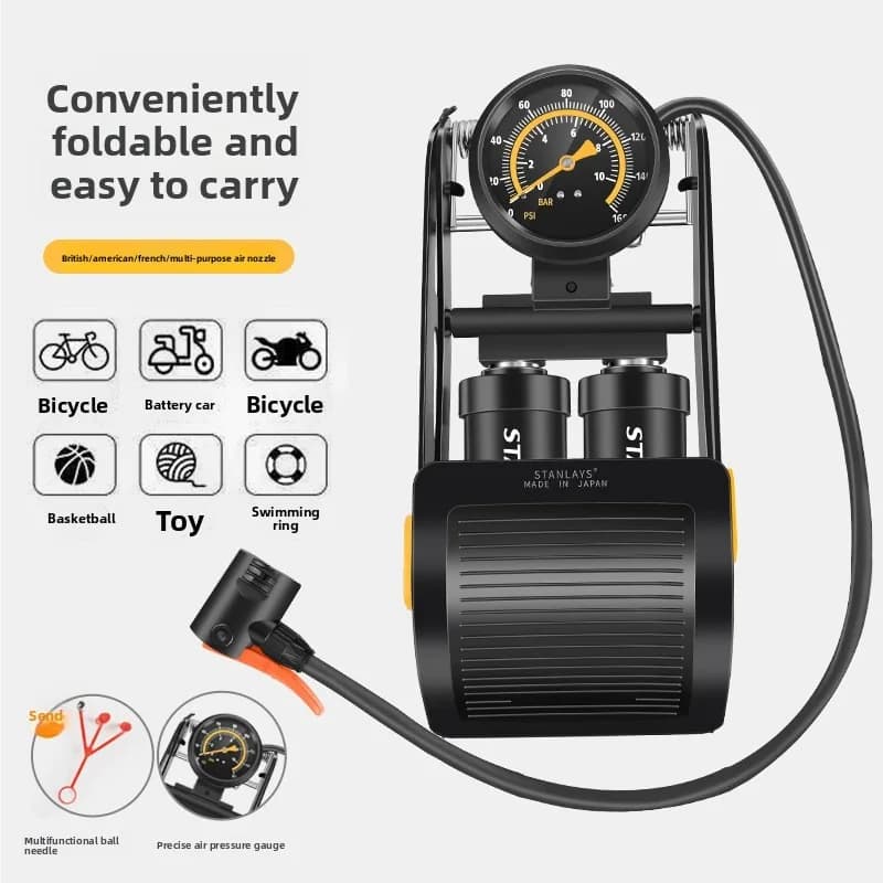 Upgraded Double Cylinder Foot Pump Portable High Pressure Car Bicycle Tire Inflator Home Use