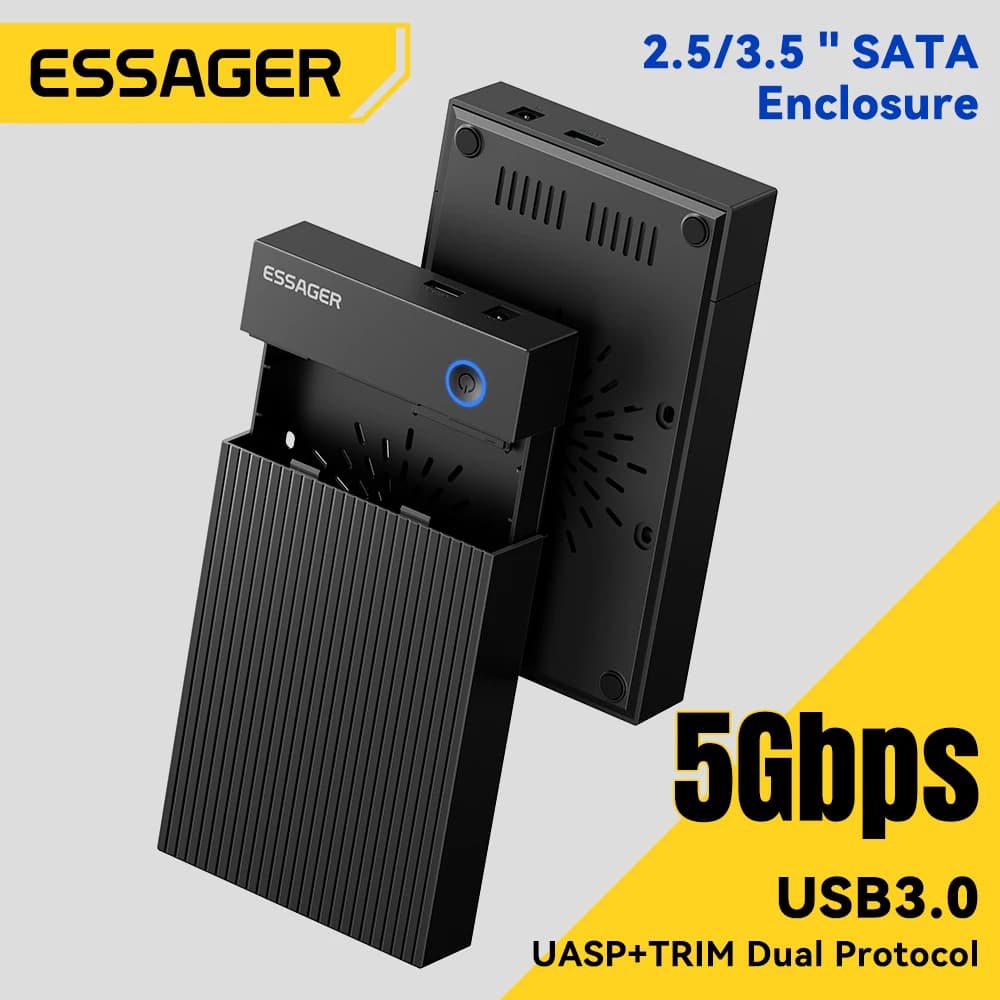 Custodia per disco rigido SATA 3.0 da 3,5 pollici Essager Dock 5 Gbps USB3.0 UASP + TRIM Custodia esterna senza attrezzi per HDD/SSD SATA da 2,5/3,5 pollici