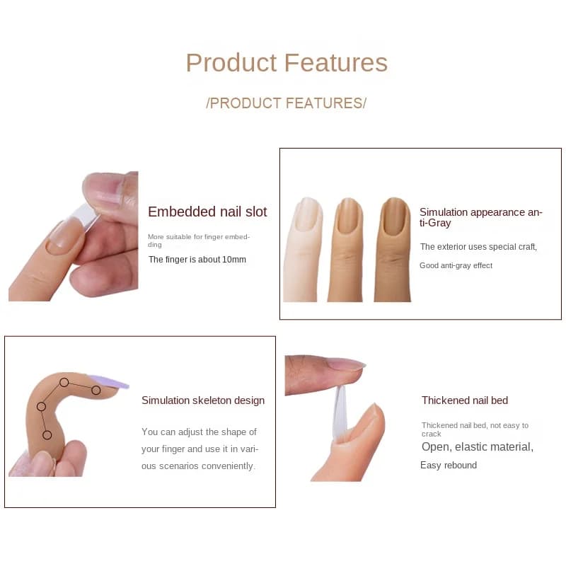 1pcs Silicone Practice Fake Finger Nail With Joints Bendable False Fingernails Tips Nail Training Model Manicure Makeup Tools